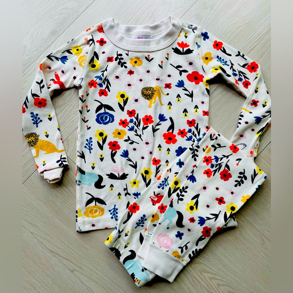 Hanna Andersson organic cotton pajamas girl 4 unicorn creatures white 100cm